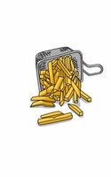Illustration of French fries spilling from the drainer in white background vector