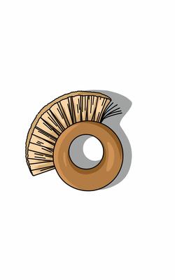 Brush made of natural wood round donut shape. Cleaning tool