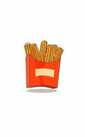 Delicious churros cake in red paper container. Food mockup design on white background vector