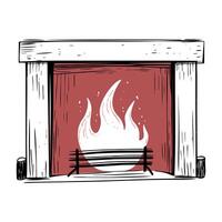Fireplace illustration in hand drawn sketch style with black outline for cozy atmosphere vector