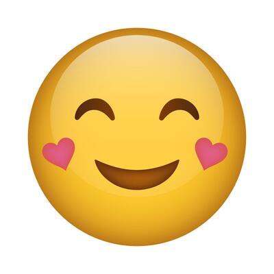 Cute emoji with heart cheeks, shiny 3d look