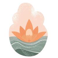 Delicate lotus flower in flat style. Calm and soft illustration for meditation, yoga and wellness. vector