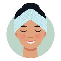 Woman face with headband or beauty mask. Flat style illustration for skincare, spa and selfcare. vector