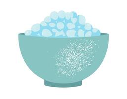 Sea salt in open bowl. Flat style illustration of wellness and kitchen element. Calm and minimal health related design. vector