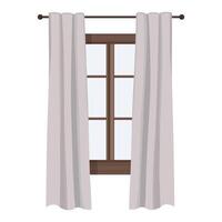 Window with curtains. Flat interior element in pastel tones. Cozy soft fabric drapes. vector