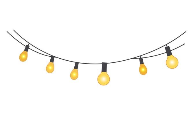 Decorative string lights garland. Cutel home decor. Cozy glowing lanterns for festive interior scenes.