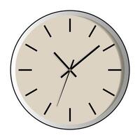 Wall clock in flat style. Pastel color home decor. Minimal round shape element for cozy interior. vector