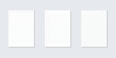 Set Blank white notepaper design. Hand drawn blue lined paper background vector