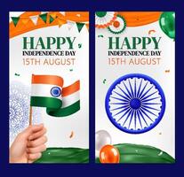 Happy India Independence Day Celebration Vertical Banner Set vector