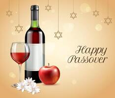 Realistic Happy Passover Background with wine bottle vector