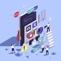 Mobile app development and testing depiction vector