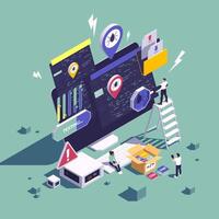 Software testing illustration with teamwork vector