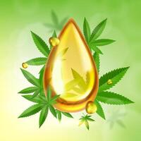 CBD Oil Drop Composition with Marijuana Leaves vector