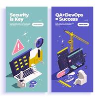 QA Software Testing Isometric Banners vertical vector