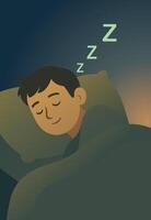 A man sleeping in bed with his eyes closed vector