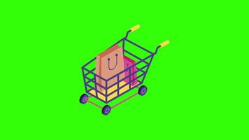 Isometric Illustration of Shopping Cart 2D Animation for E-commerce, Online Shopping, and Retail Business Concept in 4K Resolution video
