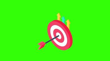 Arrow Icon in Center of Target 2D Animation on Green Background, Precision and Goal Achievement Concept in Crisp 4K Resolution video