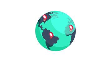 Globe and Location Pin Animation on White Background, 2D World Map and Geo-Location Symbol for Navigation and Travel in 4K Resolution video