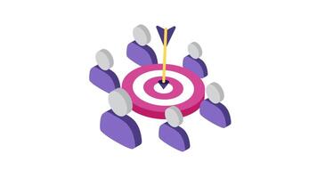 Isometric Icon of Target in Center of Group of People, 2D Animation for Audience Targeting and Marketing Concept in 4K Resolution video