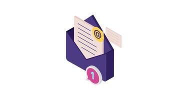 Isometric Envelope with Letter and Phone Icon Animation, 2D Communication and Message Illustration on White Background in 4K Resolution video