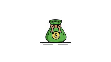 Money Bag Icon Animation on White Background, 2D Financial Symbol for Wealth, Savings, Banking, and Investment in 4K video