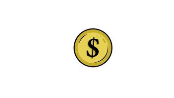 Dollar Sign on Gold Coin Icon Animation on White Background, 2D Money Symbol for Finance, Wealth, and Currency Concept in 4K Resolution video