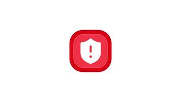 Red Shield with Exclamation Mark Icon Animation, 2D Alert and Security Warning Symbol on White Background in Crisp 4K Resolution video