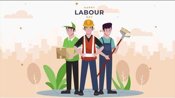 Labour Day 2D Animation Celebrating Workers with Tools and Unity Symbols, Honoring Hard Work and Dedication in 4K Resolution video