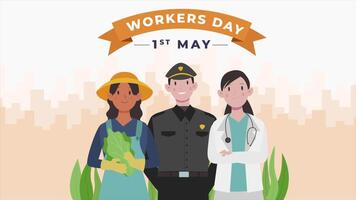 Cartoon Character 2D Animation for Workers Day, Celebrating Labor and Workforce Unity with Vibrant Colors in 4K Resolution video