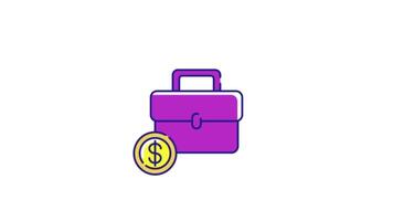 Purple Briefcase with Coin on Top 2D Illustration, Finance and Investment Concept Icon Animation in Crisp 4K Resolution video