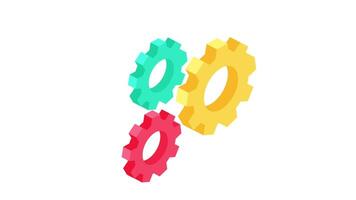 Colorful Gears Icon in Isometric Style on White Background, 2D Animation for Technology, Engineering, and Innovation in 4K video