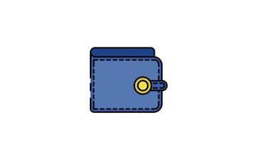 Blue Wallet Icon with Money 2D Animation on White Background, Financial Symbol for Savings, Budget, and Digital Finance in 4K video