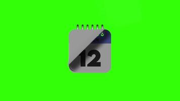 Calendar with the Number Twelve 2D Animation, Date Reminder and Scheduling Icon Illustration on Green Background in 4K Resolution video