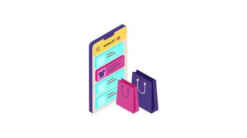 Isometric Shopping Cart on Smartphone 2D Animation, Mobile E-commerce and Online Shopping Concept Illustration in Crisp 4K Resolution video