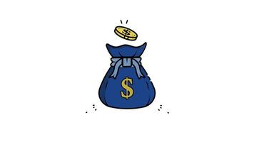 Cartoon Style 2D Animation of Money Bag with Coin Icon for Finance, Wealth, Investment, and Savings in Crisp 4K Resolution video