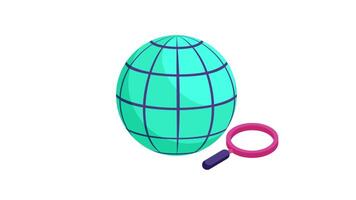 Globe with Magnifying Glass Icon Animation, 2D Search and Global Exploration Symbol for Research and SEO in Crisp 4K Resolution video