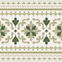 Ancient Royal Palace Scroll Ornament Border Decoration Pattern. Baroque and Byzantine Style with Green Olive Shades on Light Beige Background Grand Celadon Luxury Florals Leaf Nature Design Embroidery vector
