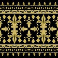 Beautiful Fleur de lis Inspired Medieval Victorian Baroque Elaborate Rich Royal Gold Ornament Pattern Border. Exquisite Empire Style scroll and geometric element for Luxury Decoration Embroidery Batik vector