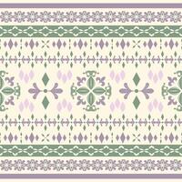 Beautiful horizontal border pattern in lilac, olive green, cream. Inspired by traditional Asian textile arts, floral bands, diamonds, ornamental repeat for wrapping silk textiles print spa branding vector