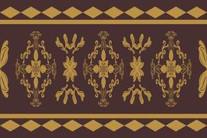 Classy Old Money Medieval Style with Gold Scroll Ornament on Brown Background. Delicate Exotic Damascus Fleur de lis Detailed and Geometric give Honor Expensive Royal Look suit for Embroidery Textiles vector