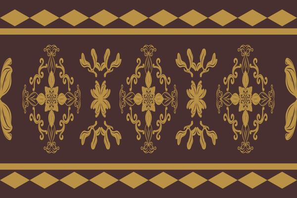 Classy Old Money Medieval Style with Gold Scroll Ornament on Brown Background. Delicate Exotic Damascus Fleur de lis Detailed and Geometric give Honor Expensive Royal Look suit for Embroidery Textiles