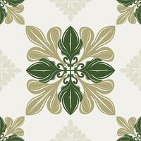 Royal Gentle Mild Seamless Luxury Mythology Baroque Era Monogram Elegance Royal Pattern. Greenery Nature Botanical Style with Olive Celadon Shades on Light Beige Background. Tiles Floor Embroidery vector