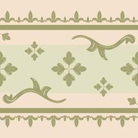 Abstract Medieval Scroll Ornament with Celadon Green Shades Seamless Border Pattern. Neo Classic Fleur de lis Flowing Four Leave Clover. Elaborate Modern Botany Delicate Elaborate Striped Apparel Lace vector