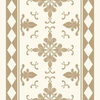 Delicate Royal Florals Design with Golden Silk Weaves on Beige Background. Luxury Decoration Scroll Ornament and Geometric Combine for Textiles Texture Prints Tiles Wallpaper Seamless Border Pattern vector