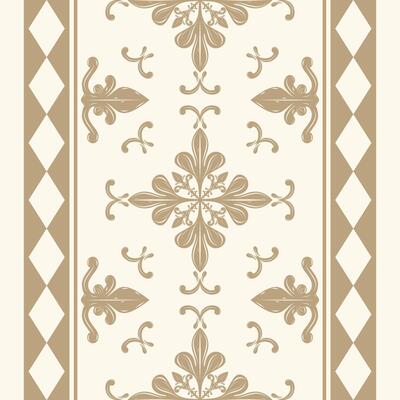 Delicate Royal Florals Design with Golden Silk Weaves on Beige Background. Luxury Decoration Scroll Ornament and Geometric Combine for Textiles Texture Prints Tiles Wallpaper Seamless Border Pattern