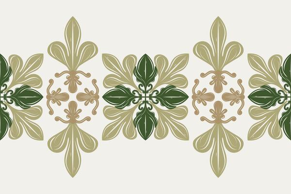 Classy Delicate Haute Couture Leaves and Florals Nature Inspired Seamless Border Pattern. Luxury Wealth Opulence Striped Scroll Ornament Embroidery Silk Weaves For Royal Decoration Belt Attire Ceramic