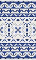 Magnificent Of Luxury Royal Blue Azulejo Inspired on Light Beige Background. Delicate Beautiful Traditional Motif Detailed of Scroll Ornament and Geometric for Glamorous Style Interior Ceramic Apparel vector