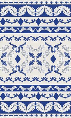 Magnificent Of Luxury Royal Blue Azulejo Inspired on Light Beige Background. Delicate Beautiful Traditional Motif Detailed of Scroll Ornament and Geometric for Glamorous Style Interior Ceramic Apparel