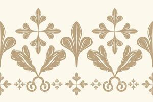 Flourish Elegance Royal Gentle Gold Scroll Ornament Decoration Seamless Border Pattern. Luxury Botanical Fleur de lis Style Striped for Rich Design Wallpaper, Carpet, Apparel Garment, Embroidery, Lace vector