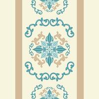 Classy Boutique Tablecloth Gentle Warm with Blue Gold Beige Theme Royal Scroll Ornament Seamless Border Pattern. Boho Gypsy Mandala Medieval Combine Styles for Silk Scarf Garment Embroidery Ethnic Rug vector